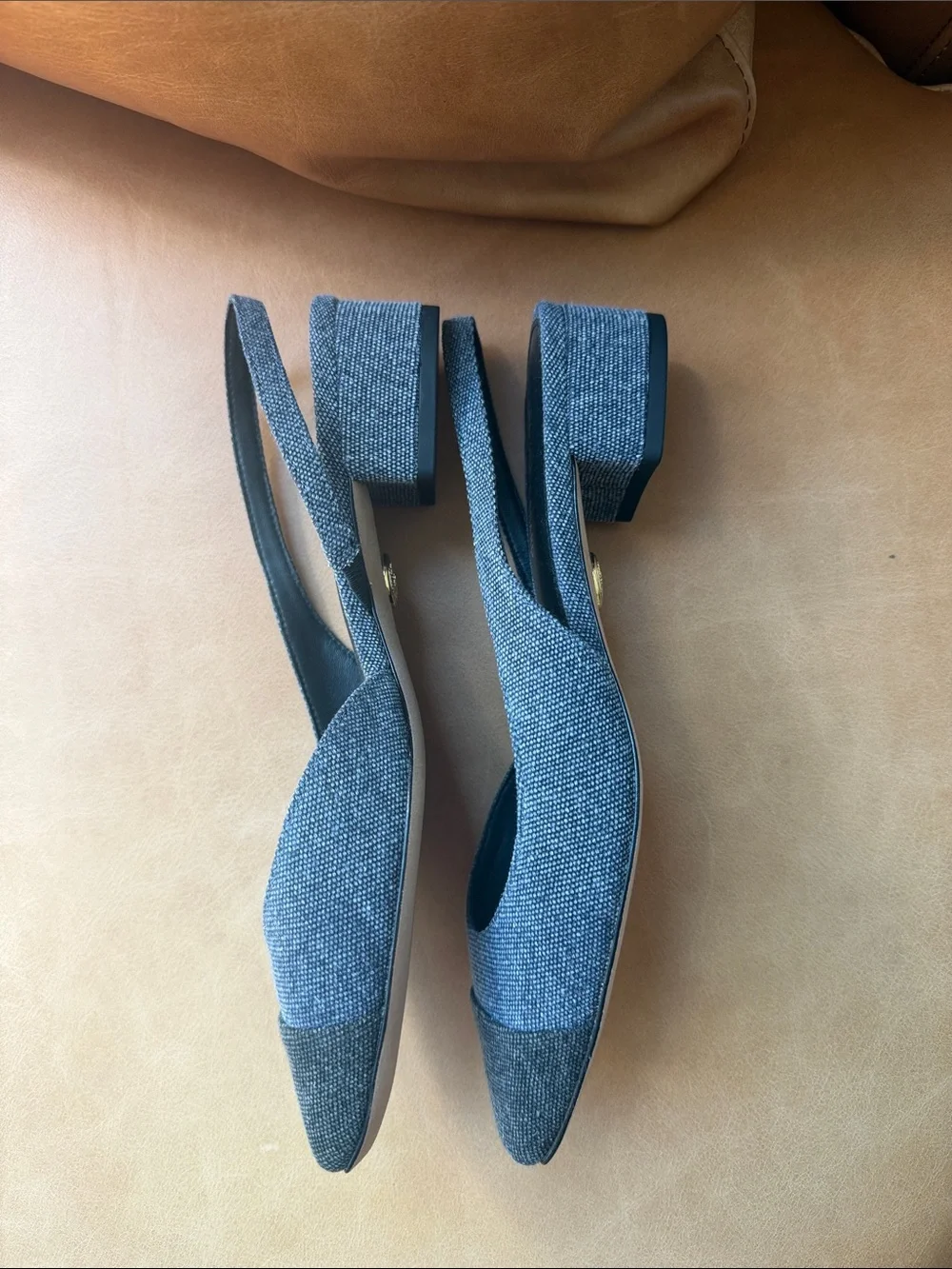 Veronica Beard Cecile Cap Toe Denim Slingback Flats NEW
